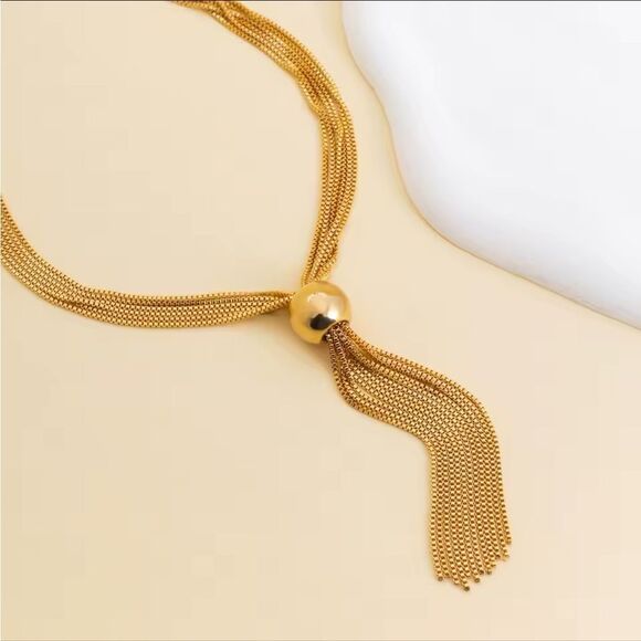 NEW GOLD TASSEL CHAIN NECKLACE CHUNKY STATEMENT NECKLACE CHOOSE GOLD OR SILVER - Picture 7 of 13